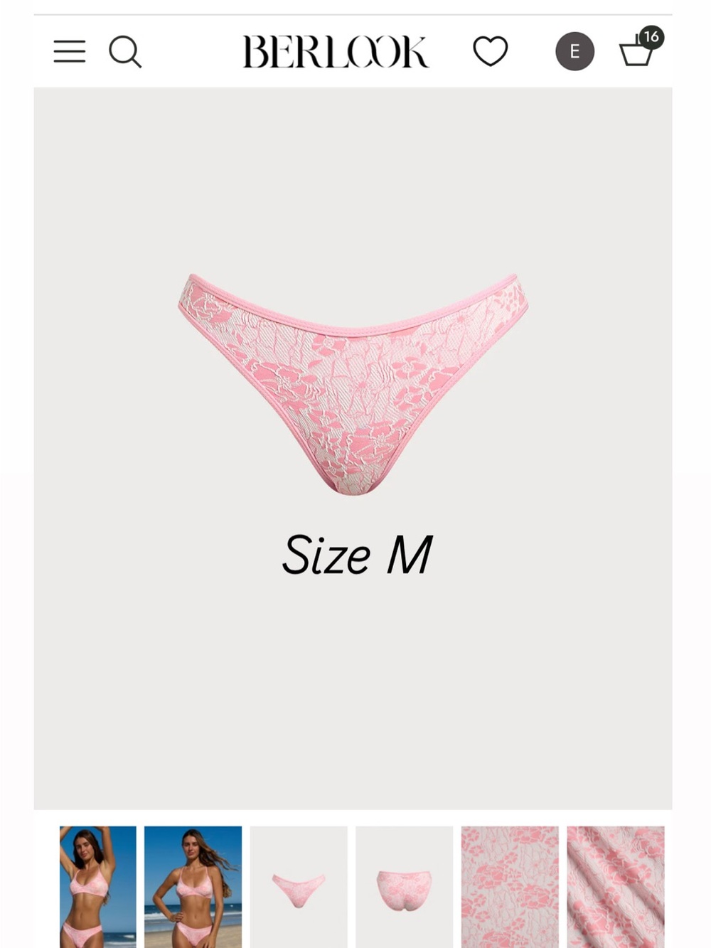 Pink Lace Bikini Bottom - Size M